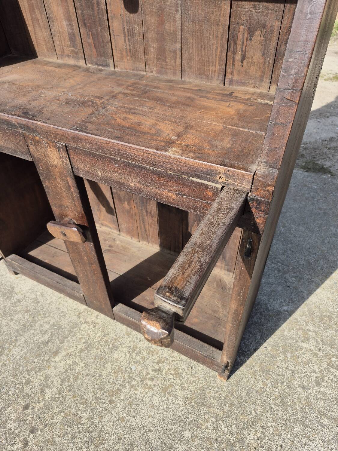 antique cabinet with carvings and wrought iron fittings rural