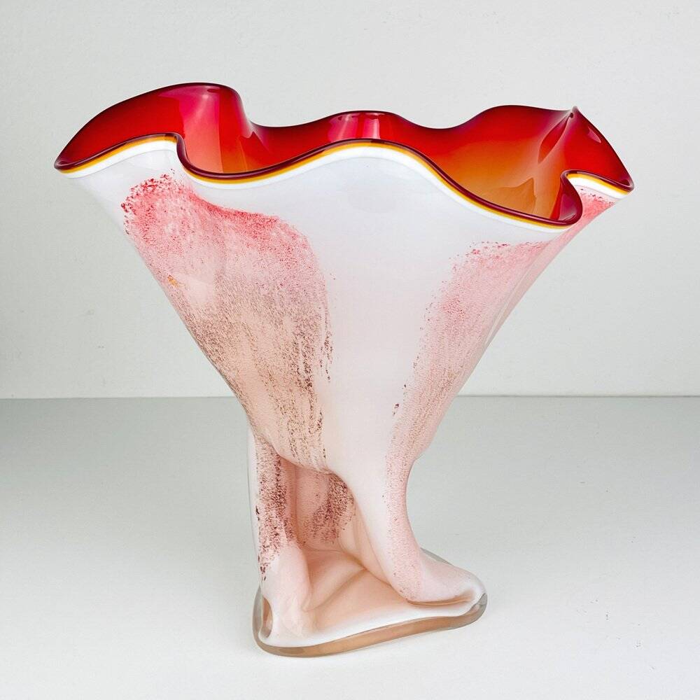 Vintage Murano vase in red and white, Italy, 1970s.
