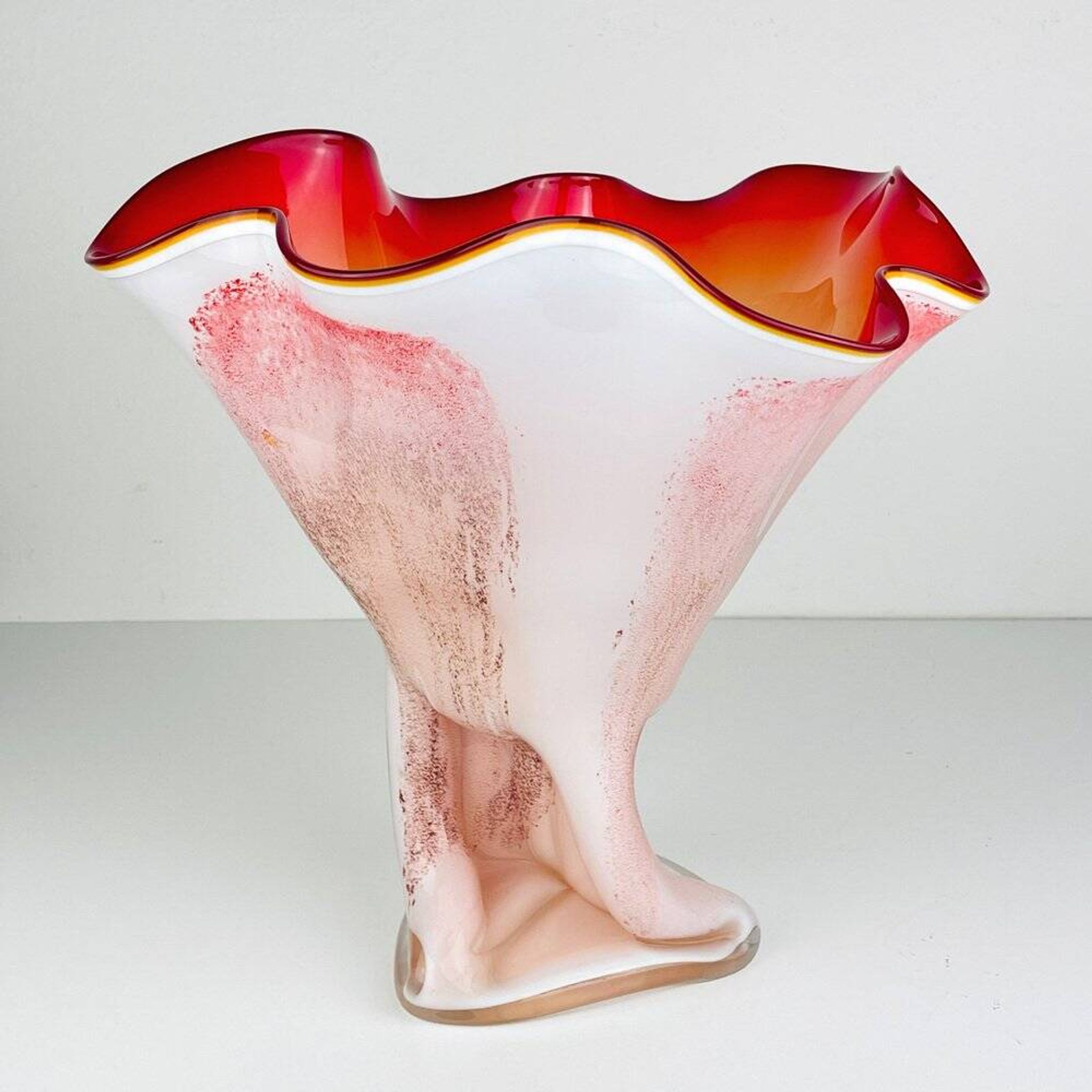 Vintage Murano vase in red and white, Italy, 1970s.