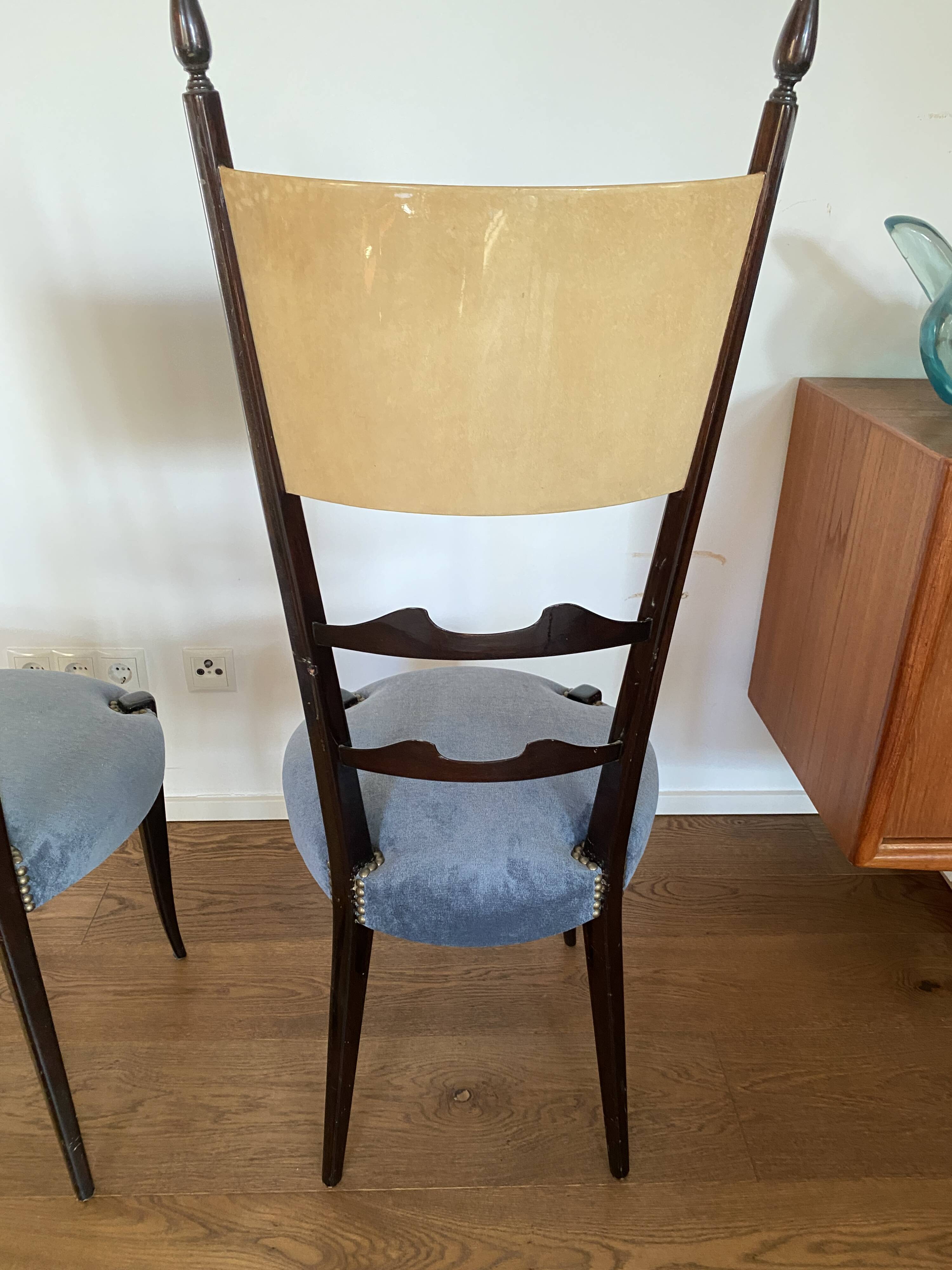 Set of four Italian Mid-Century Modern High Back dining chairs by Aldo Tura