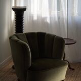 Curved Danish club chair from the mid-century, in the style of Viggo Boesen, 1940s.