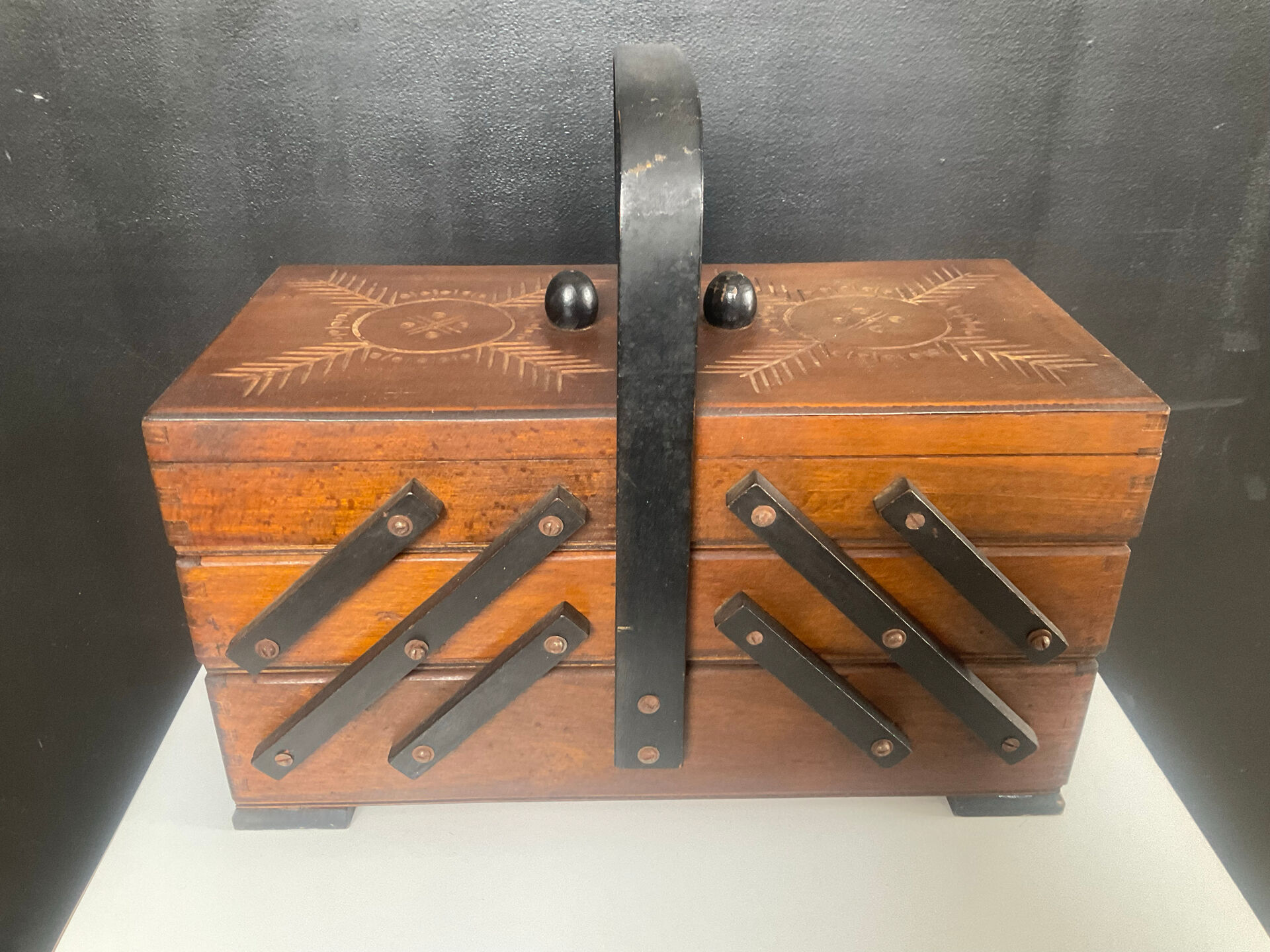1960s wooden sewing box worker