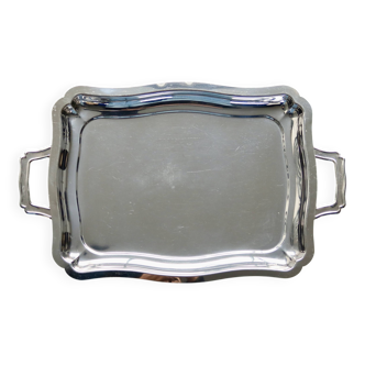 Vintage rectangular tray in shiny silver metal - Bistro style