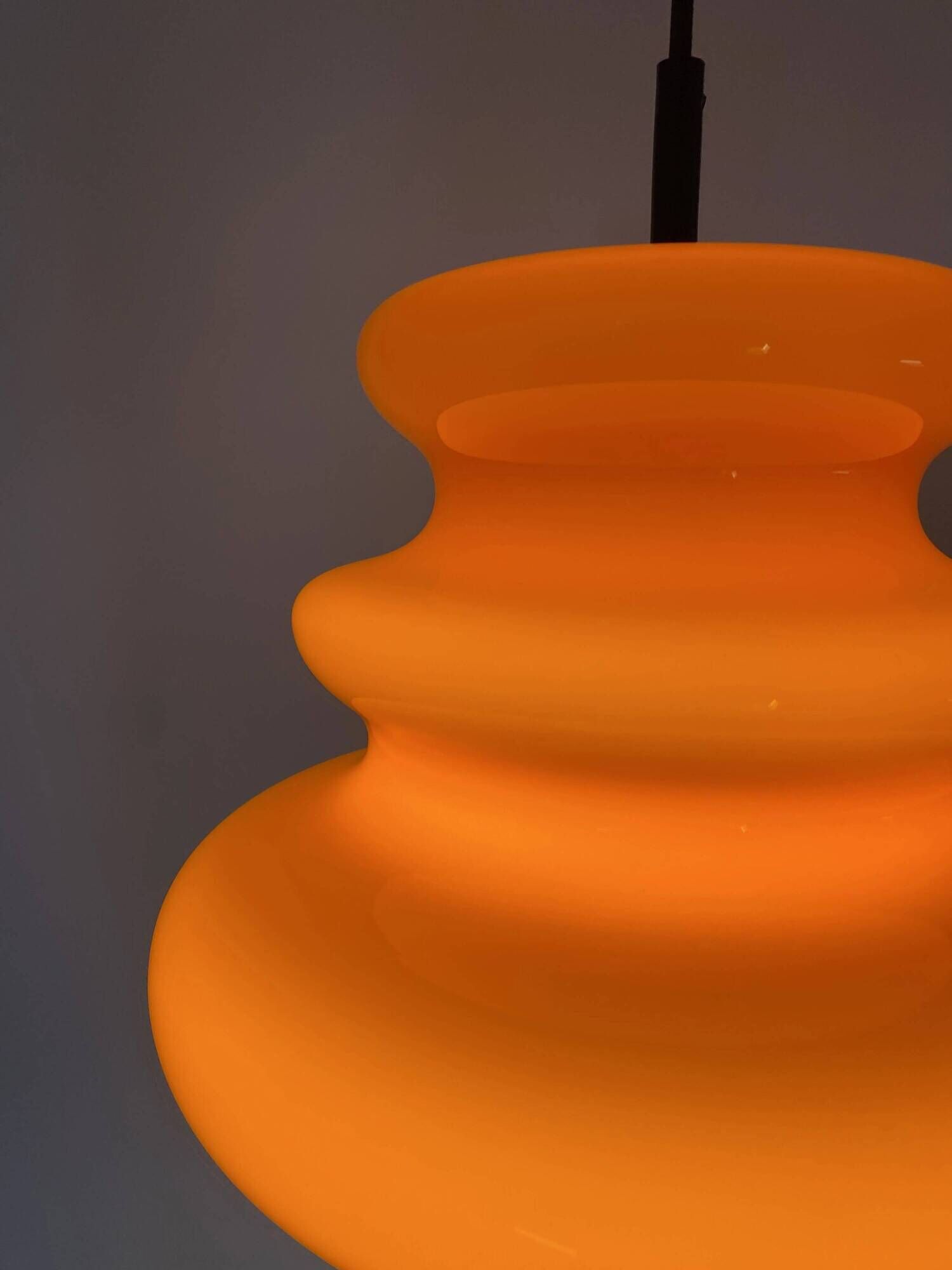 Bright orange glass pendant light AH 1 by Peill and Putzler 1960