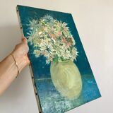 tableau / huile sur toile nature morte bouquet coloré années 50