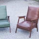 Pair of vintage Scandinavian style armchairs with moleskine compass legs from the 1950s
