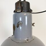 Industrial grey enamel hanging bauhaus lamp, 1930s