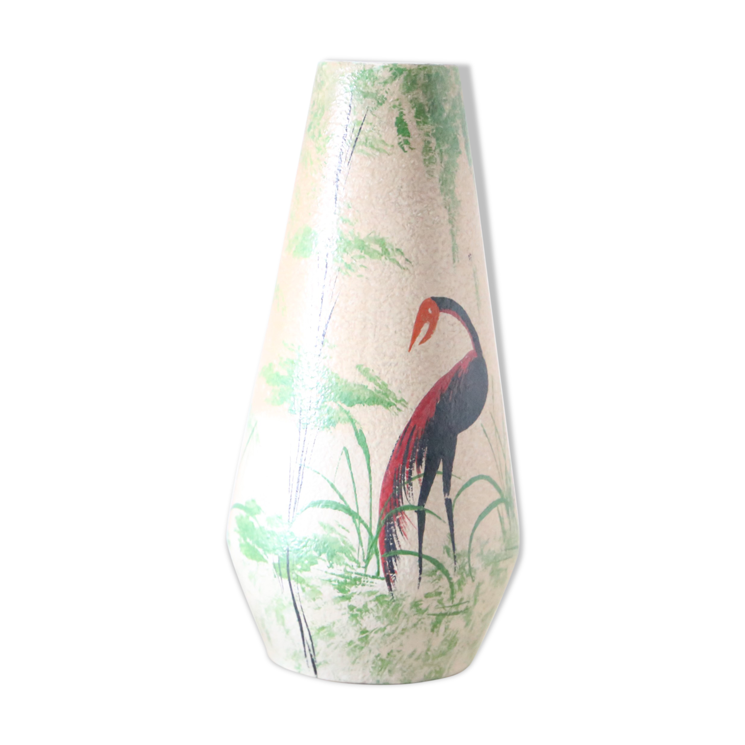 German ceramic vase foreign storks pattern, 1960