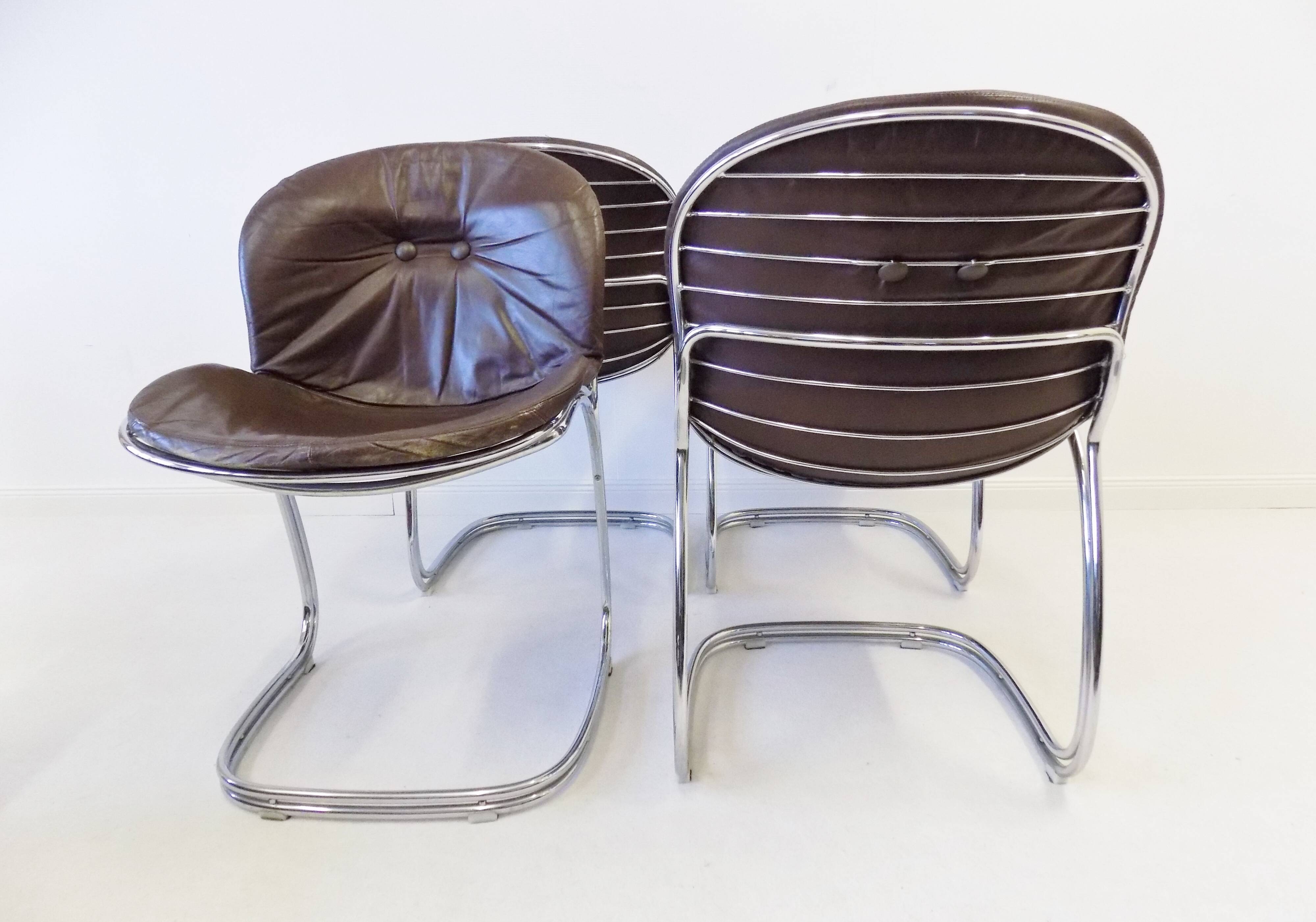Rima Sabrina set of 4 leather dining chairs by Gastone Rinaldi