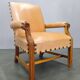 Antique Danish Leather Armchair Carved Wood Club Chair, Early 1900s