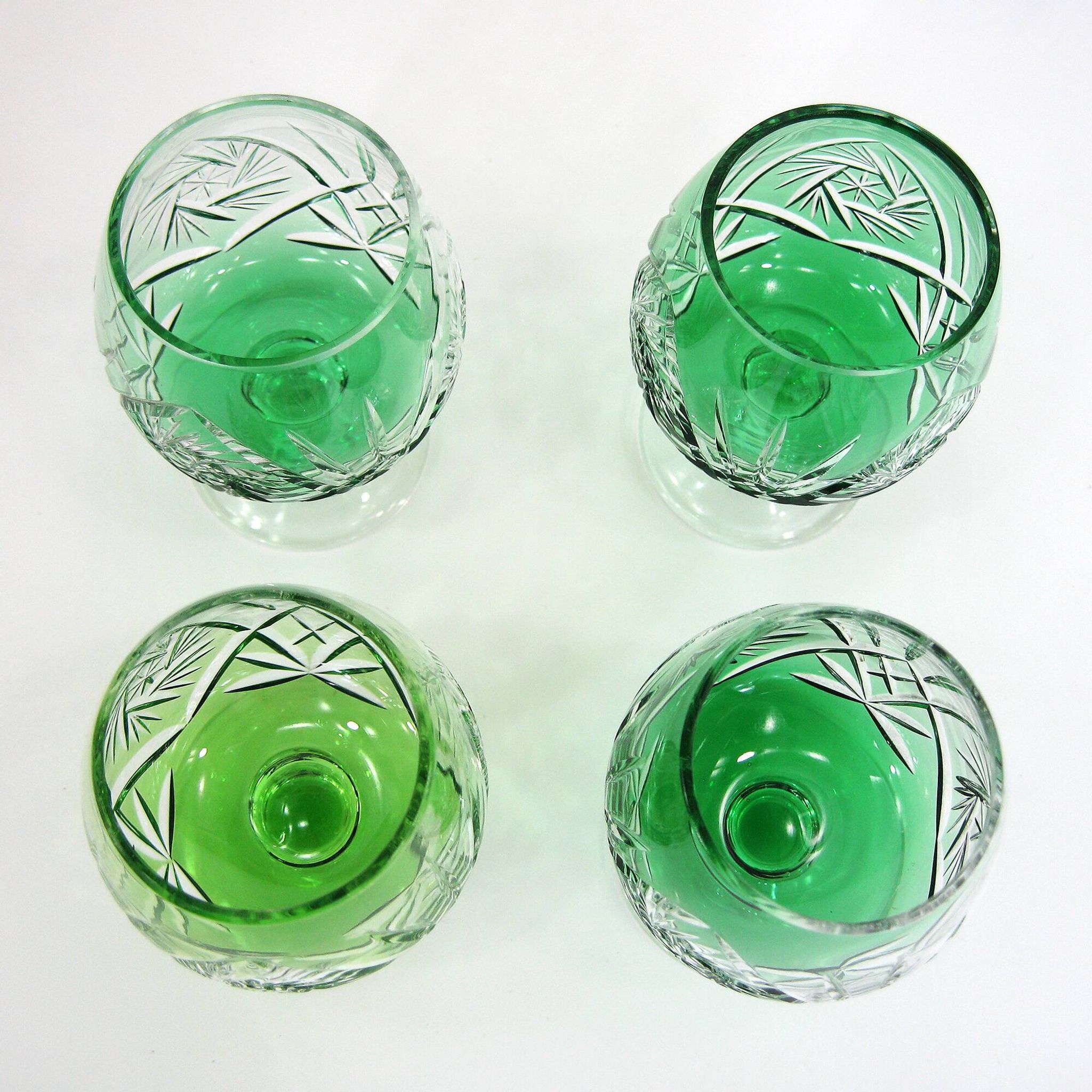 4 green cut crystal liqueur glasses - made in Germany - vintage 60s