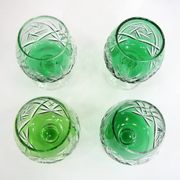 4 green cut crystal liqueur glasses - made in Germany - vintage 60s