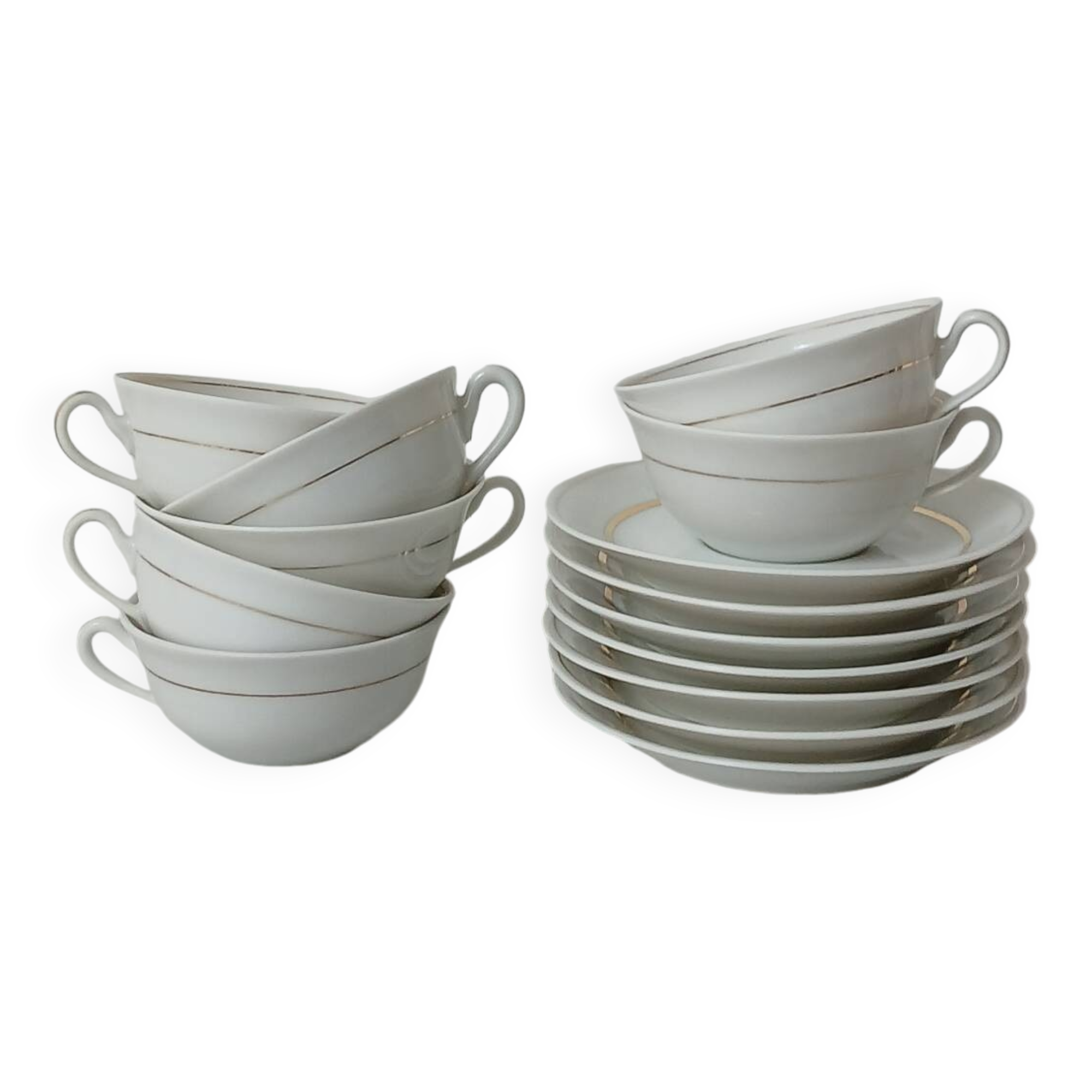 Set of 7 Limoges porcelain cups and saucers