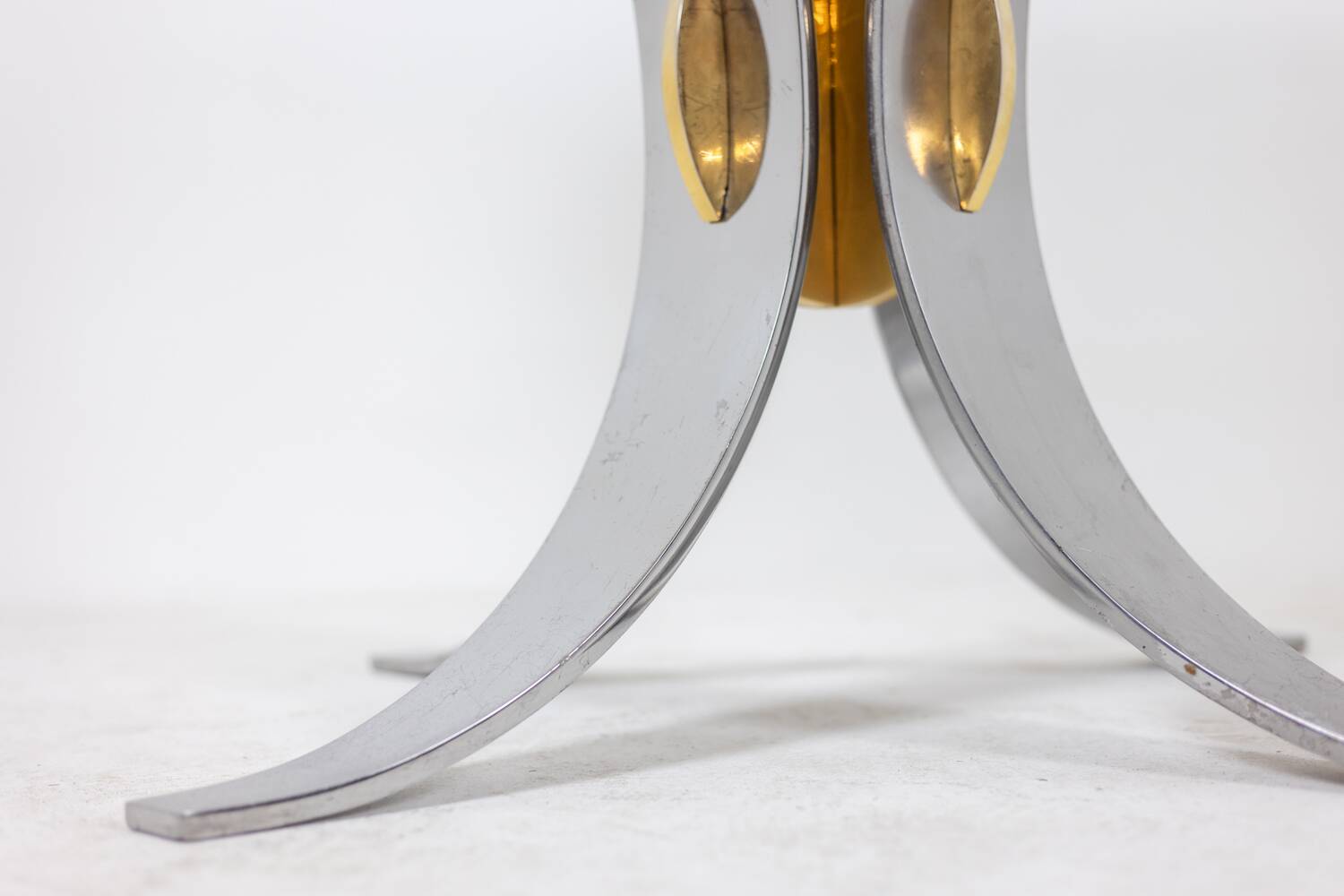 White marble and chrome and gold metal table. 1970s.