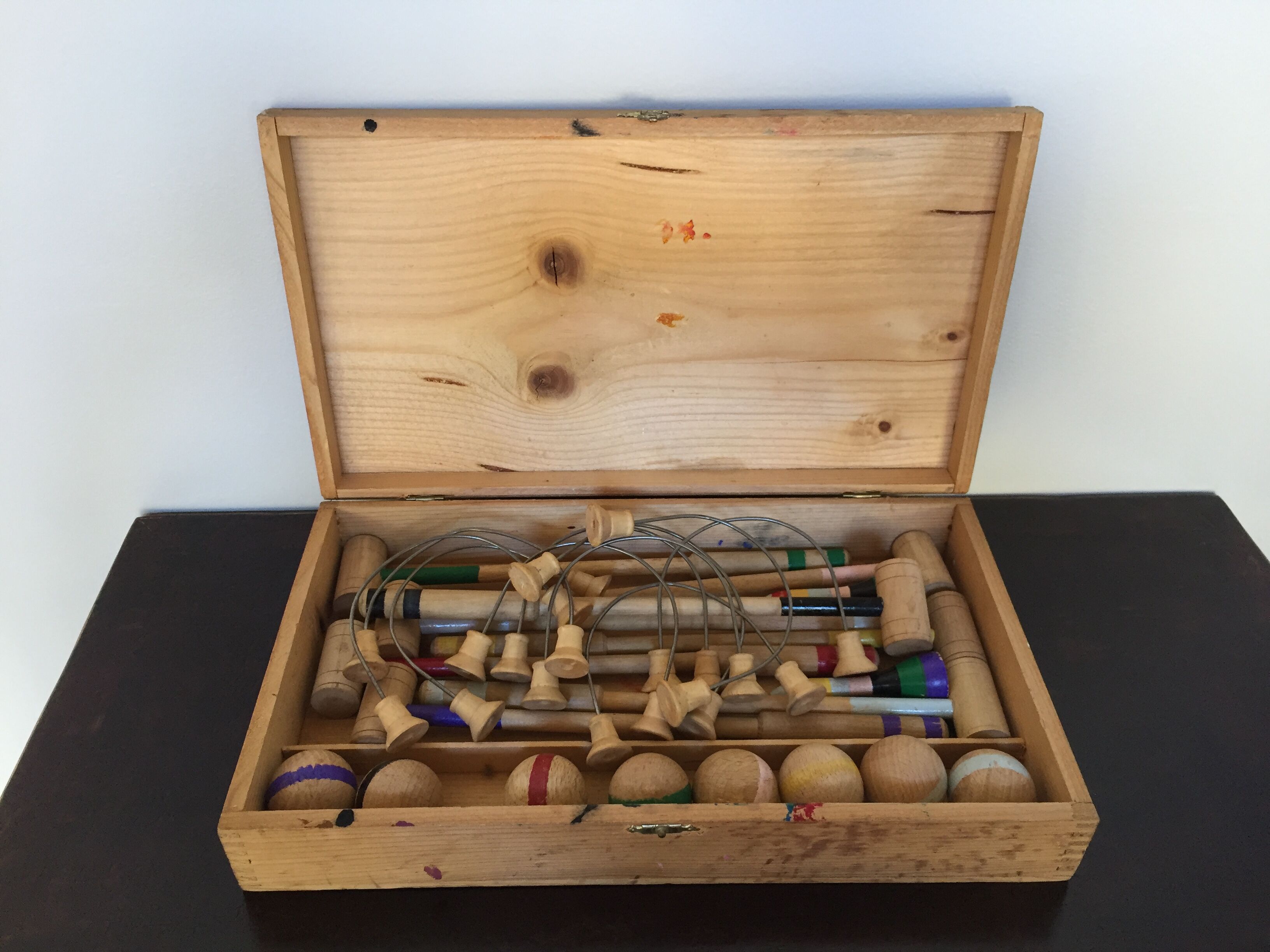 Jeu de croquet de table en bois vintage