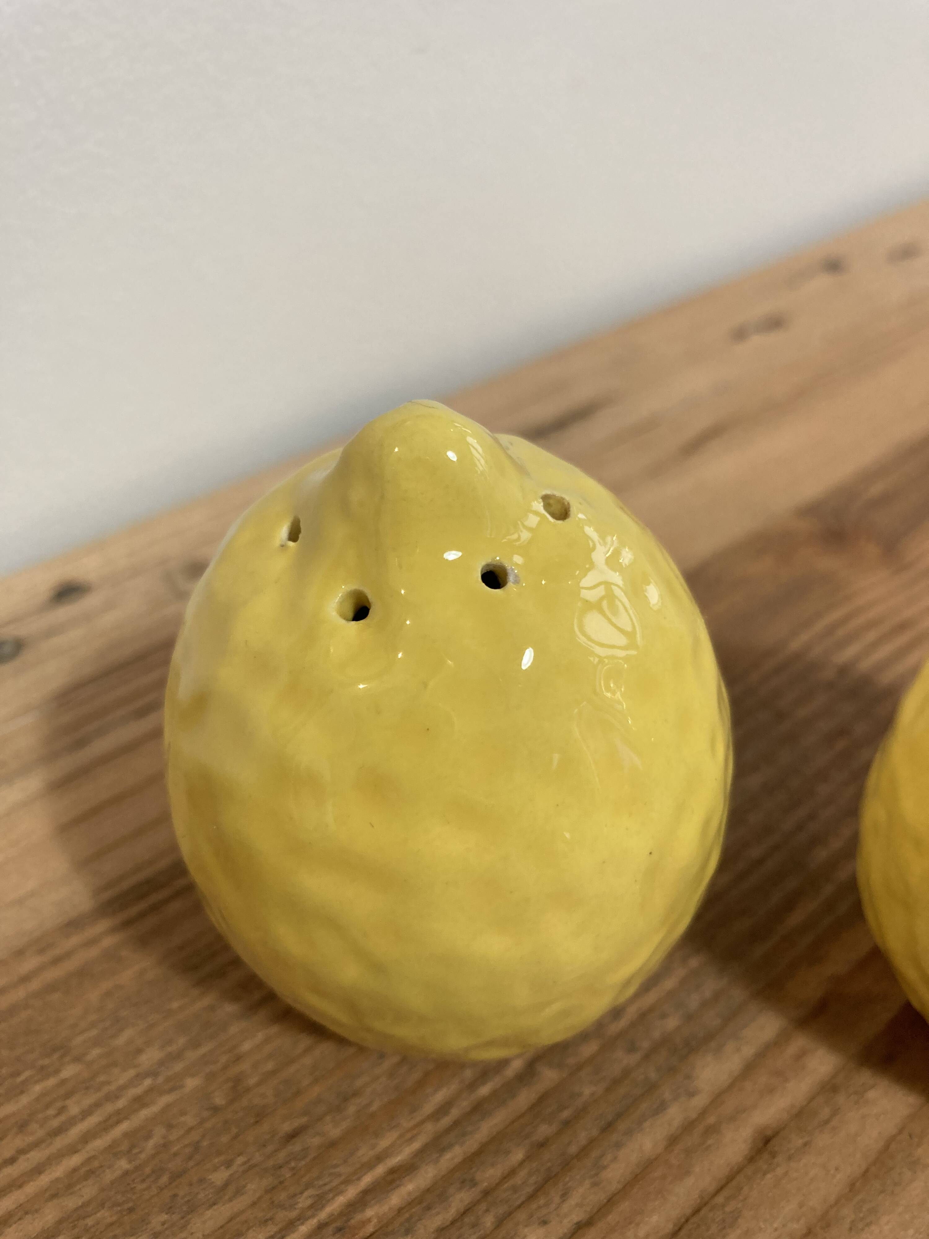 Duo salières et poivrier en barbotine citron