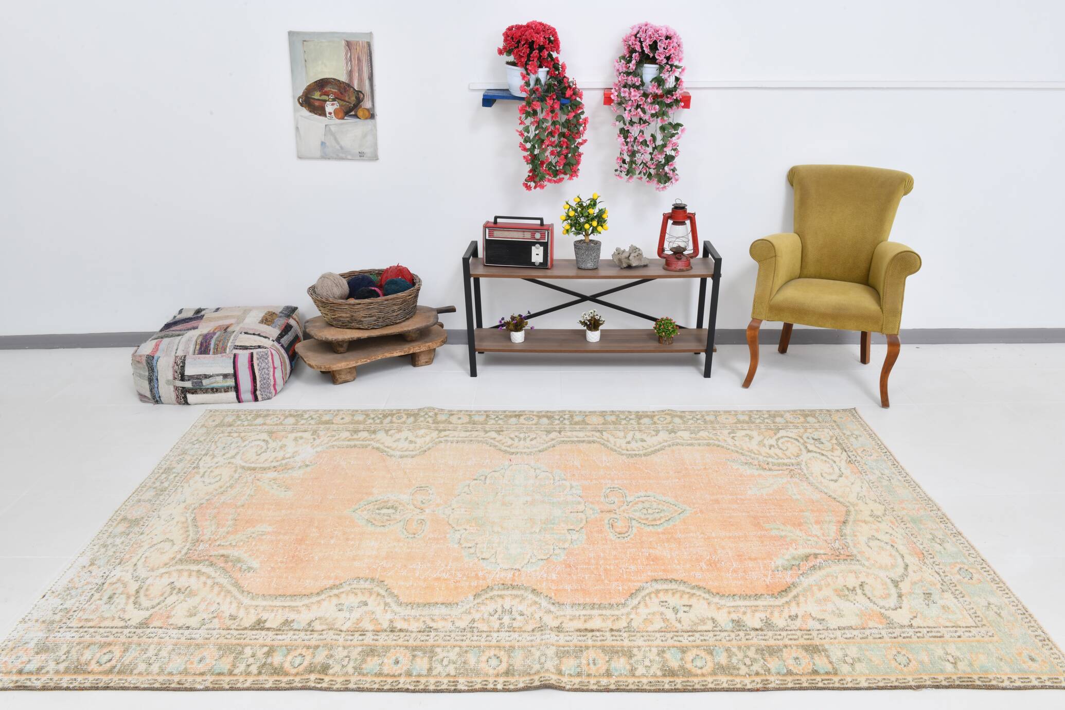 6x9 Peach Orange Antique Vintage Rug 175x293Cm SK 21471