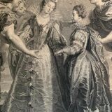 Pierre Paul Rubens, the exchange of the two queens, engraving