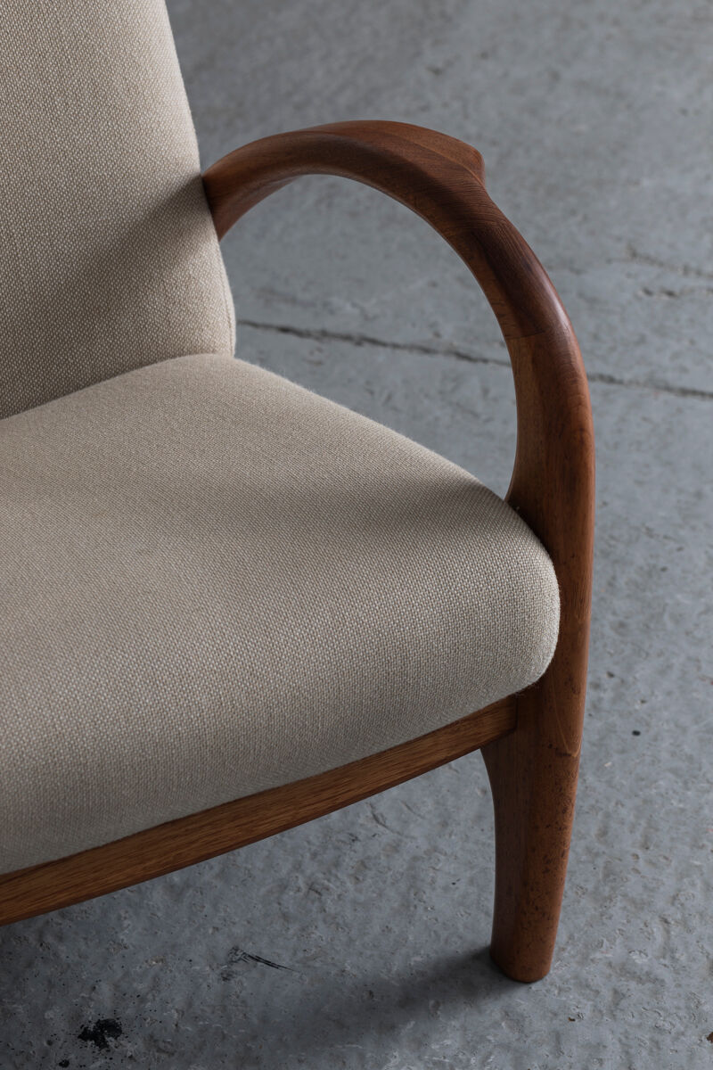 Reclining easy chair in beige wool, Denmark, 1980’s