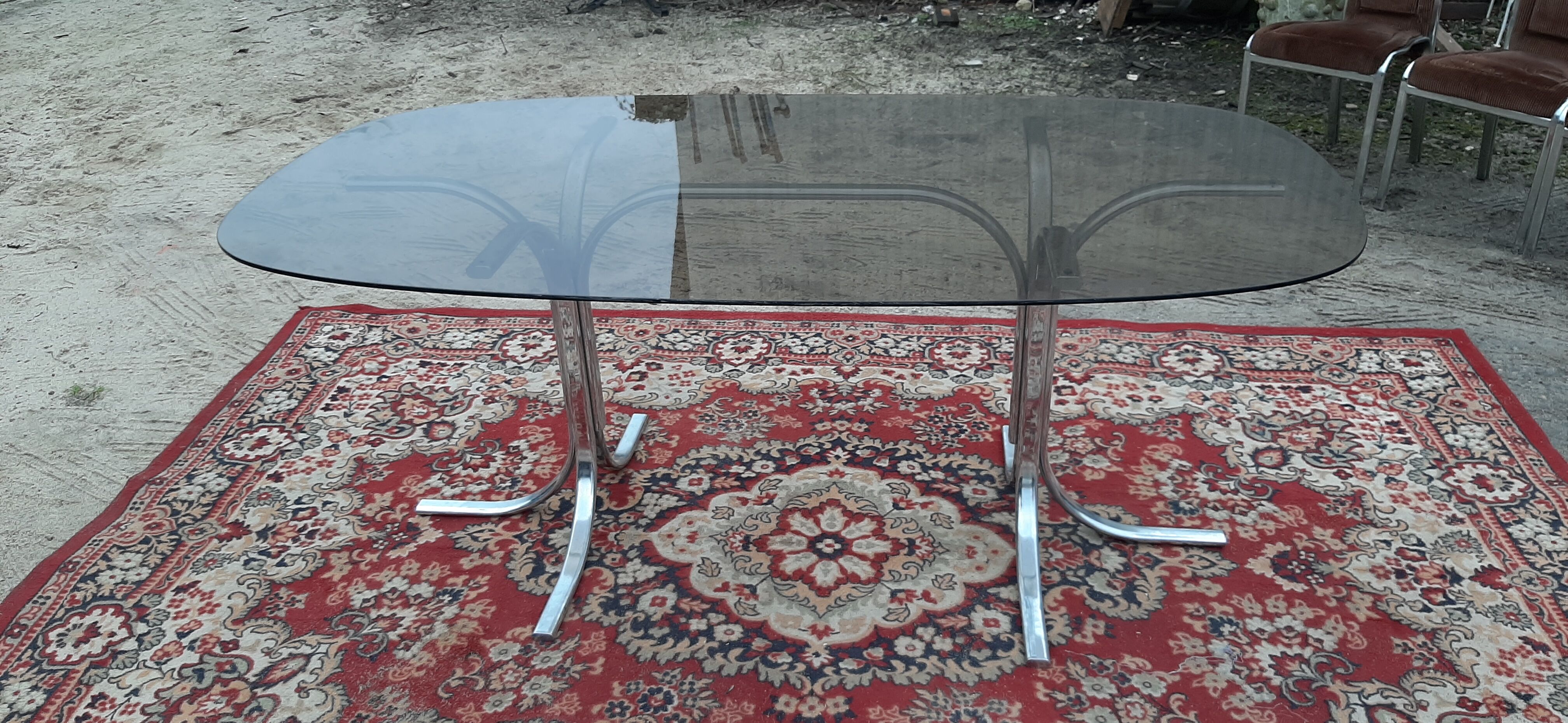 Vintage chrome table and smoked glass