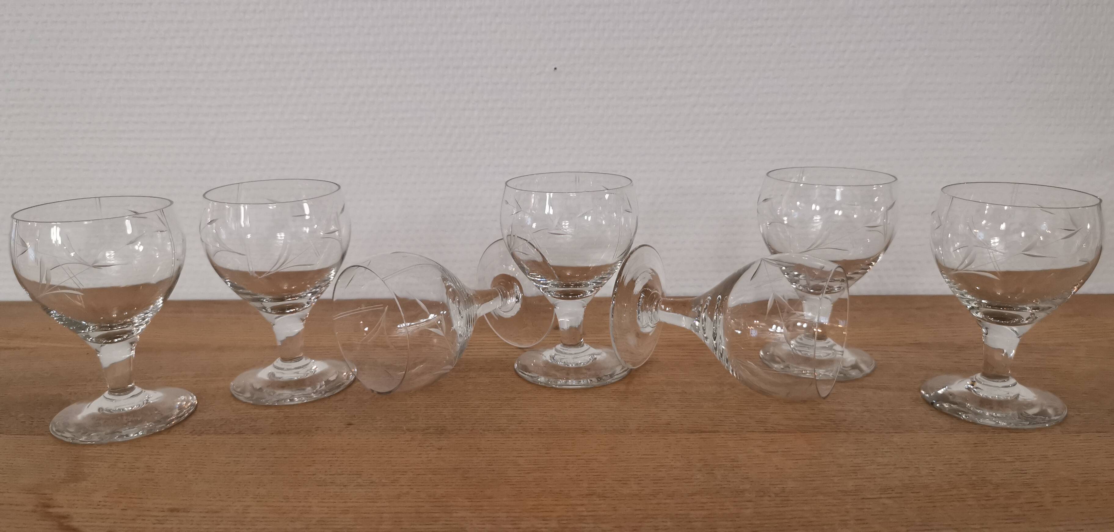Set of 7 finely engraved vintage wine glasses