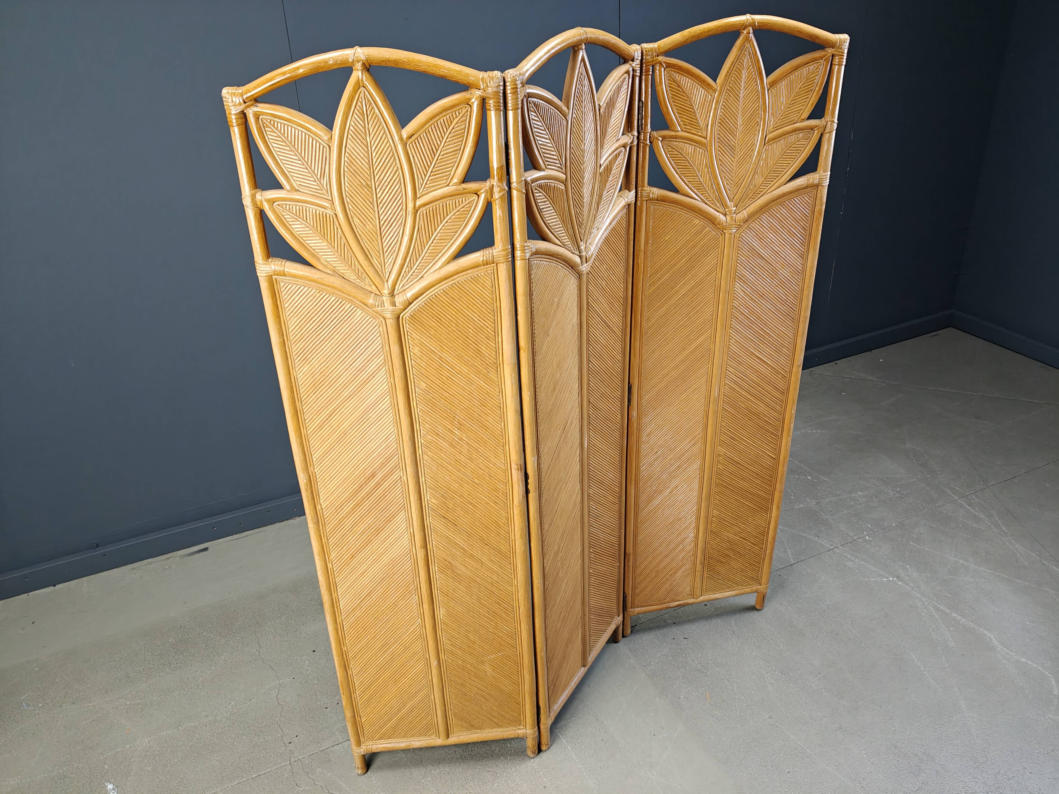 Vintage bamboo room divider or folding screen 1970s