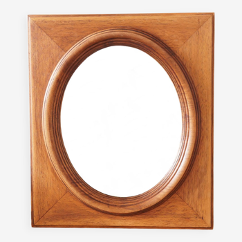 Miroir ovale avec cadre rectangulaire en chêne