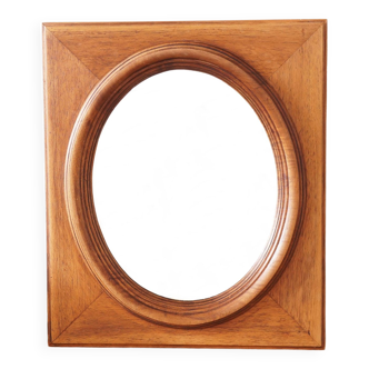 Oval mirror with rectangular oak frame