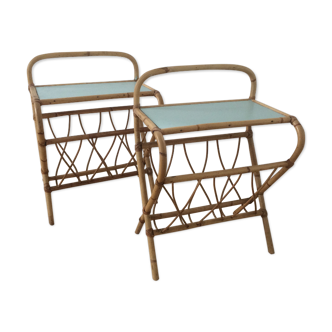 Pair of vintage rattan nightstand