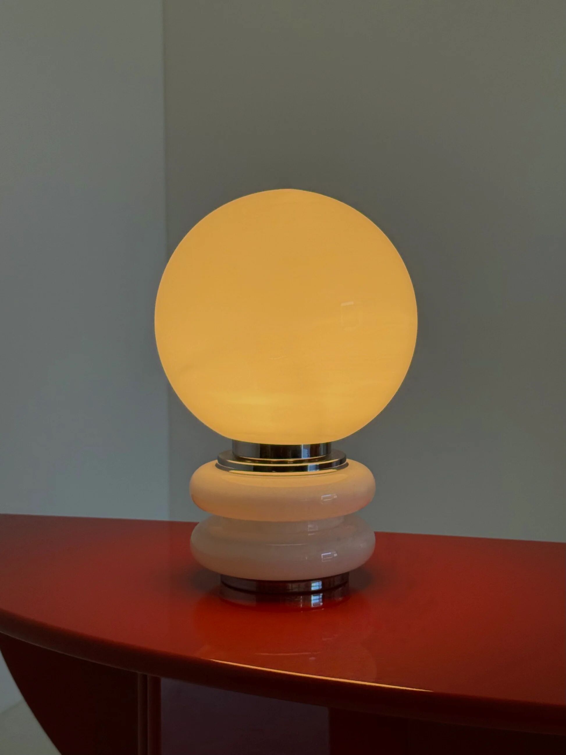 White glass Space Age table lamp in globe shape