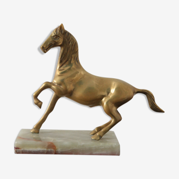 Statuette cheval en laiton et socle en marbre