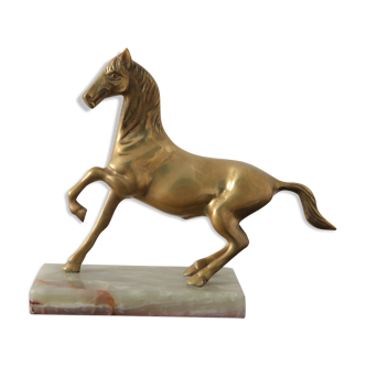 Statuette cheval en laiton et socle en marbre