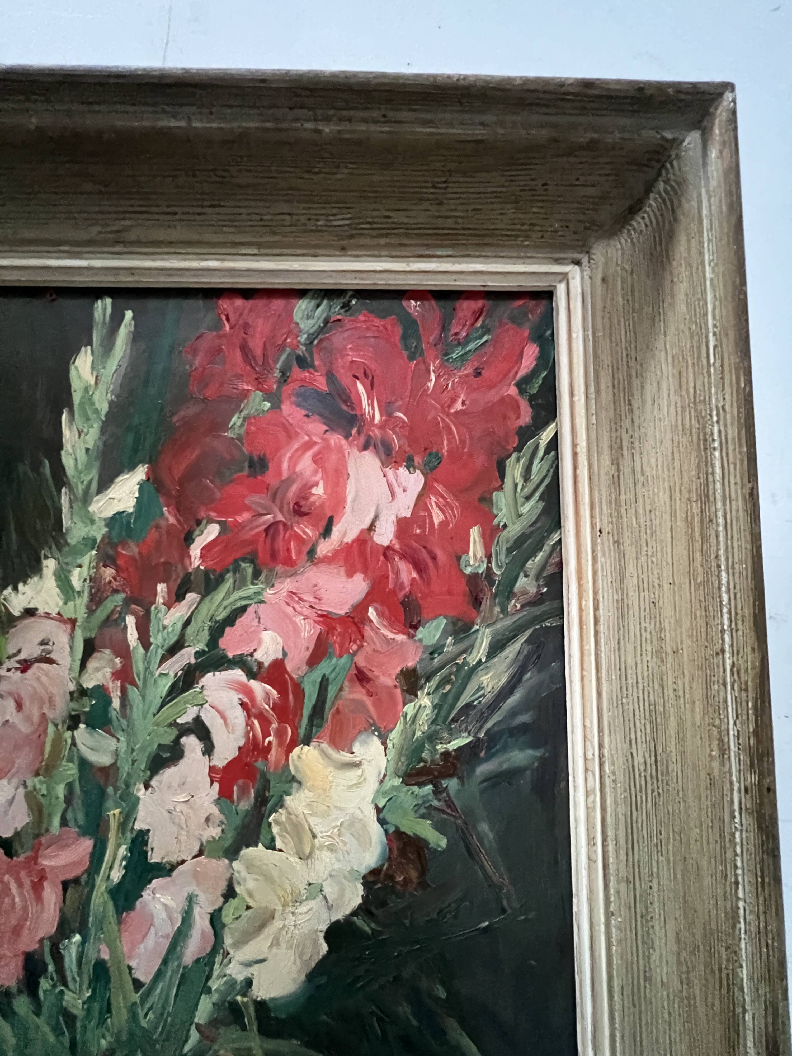 Oil on isorel "the bouquet of gladioli" signed p. arata 20th century