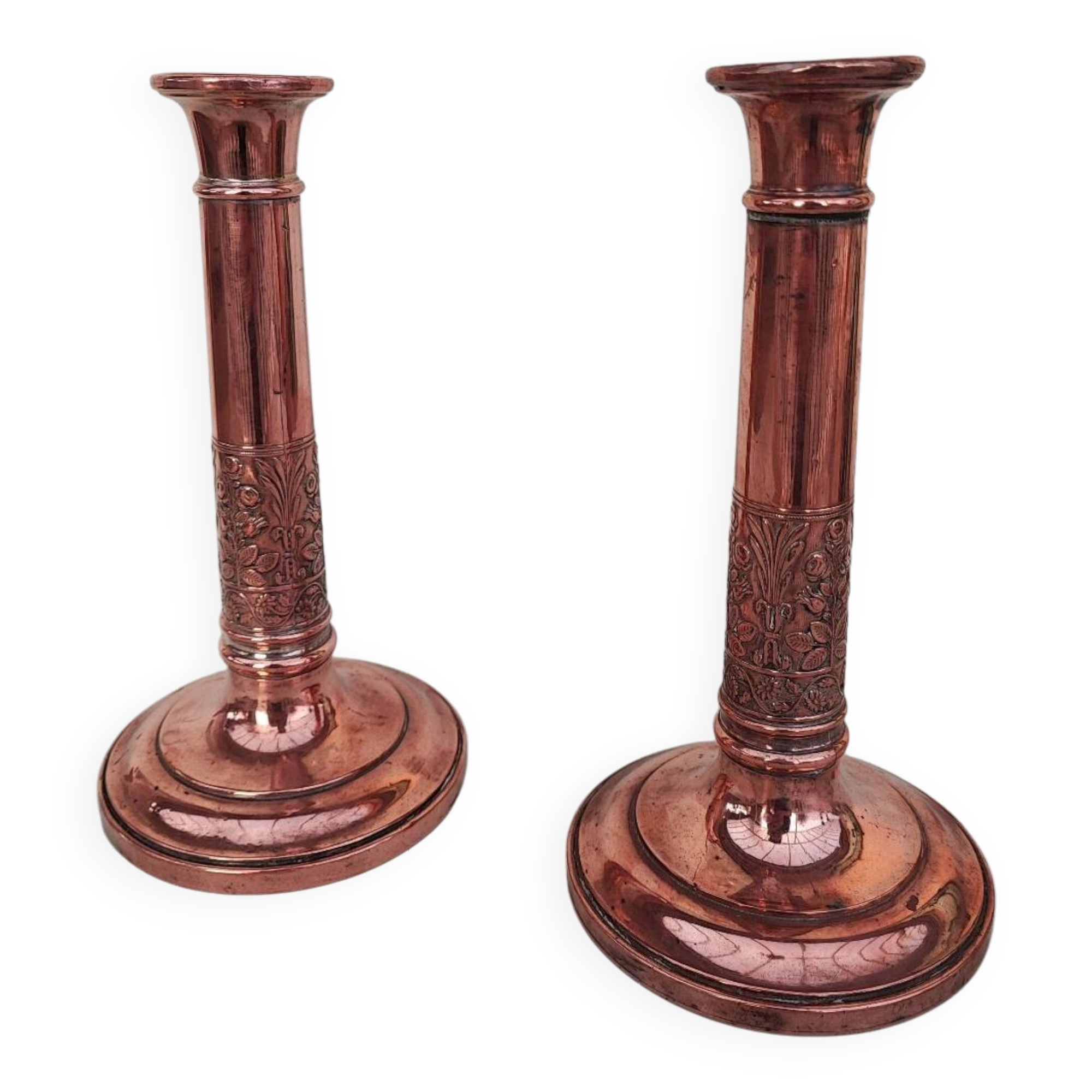 Pair of copper candlesticks