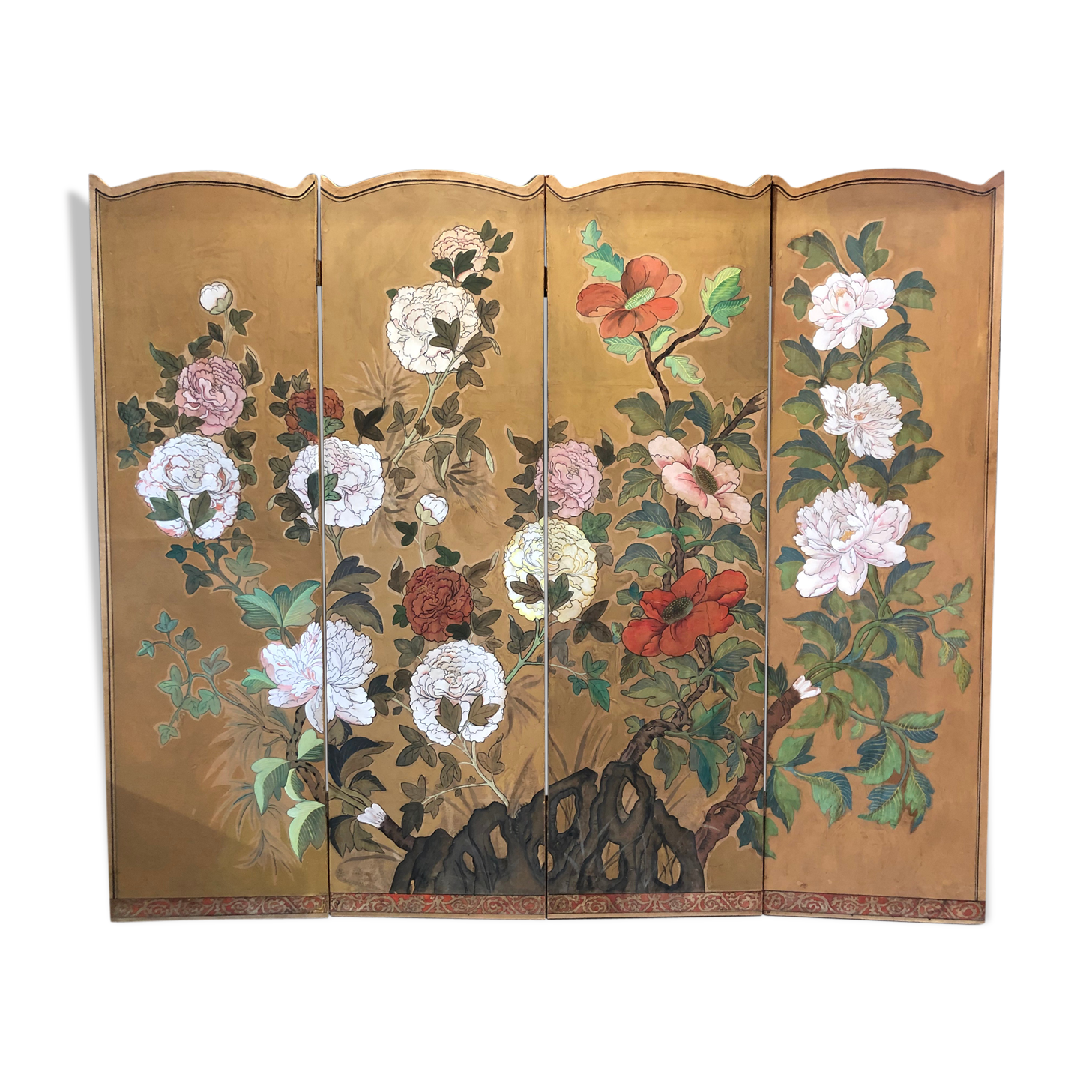 Screen 4 works in bois with peinture on papier style art de co