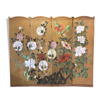 Paravent 4 feuilles en bois avec peinture sur papier style art déco