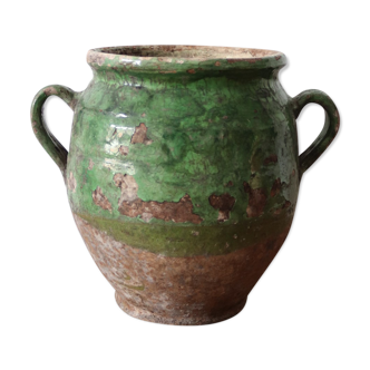 Old green varnished confit pot