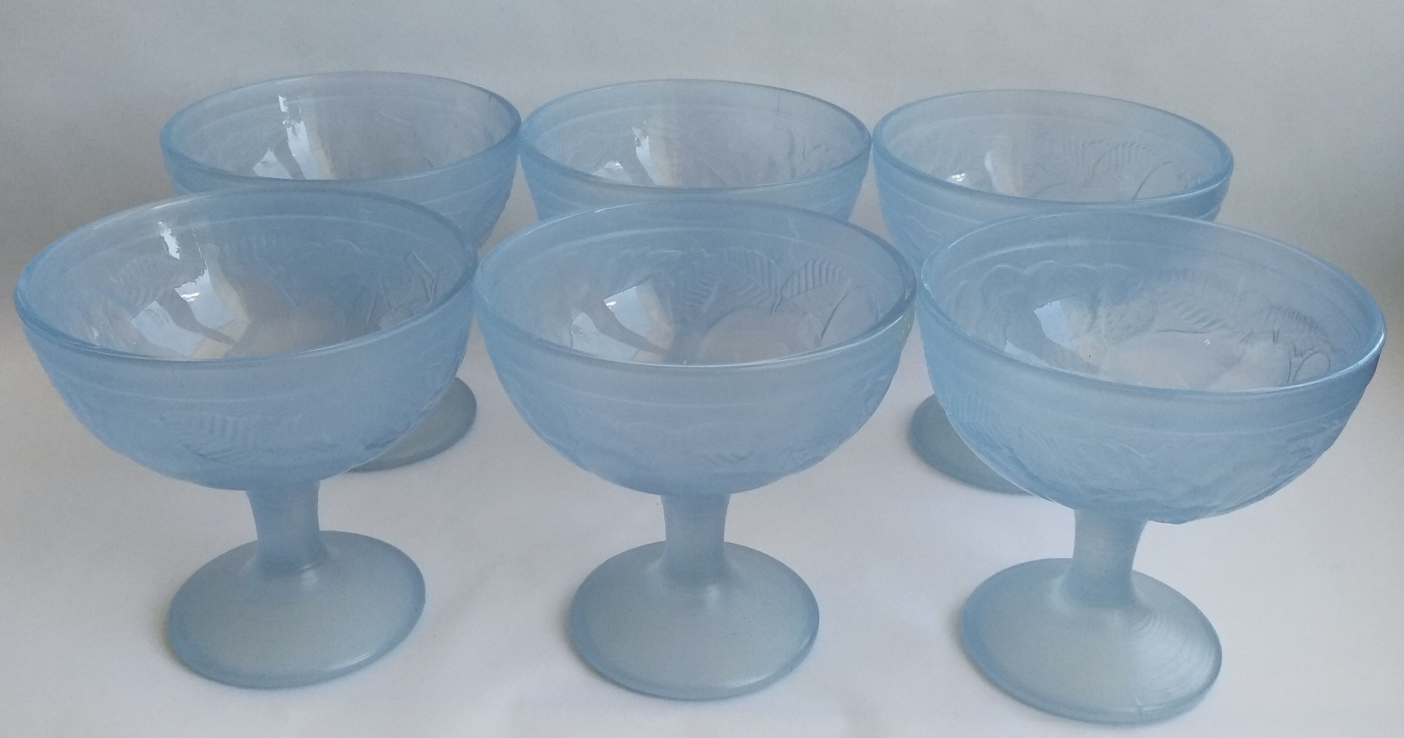 6 Blue opaline cups 1980