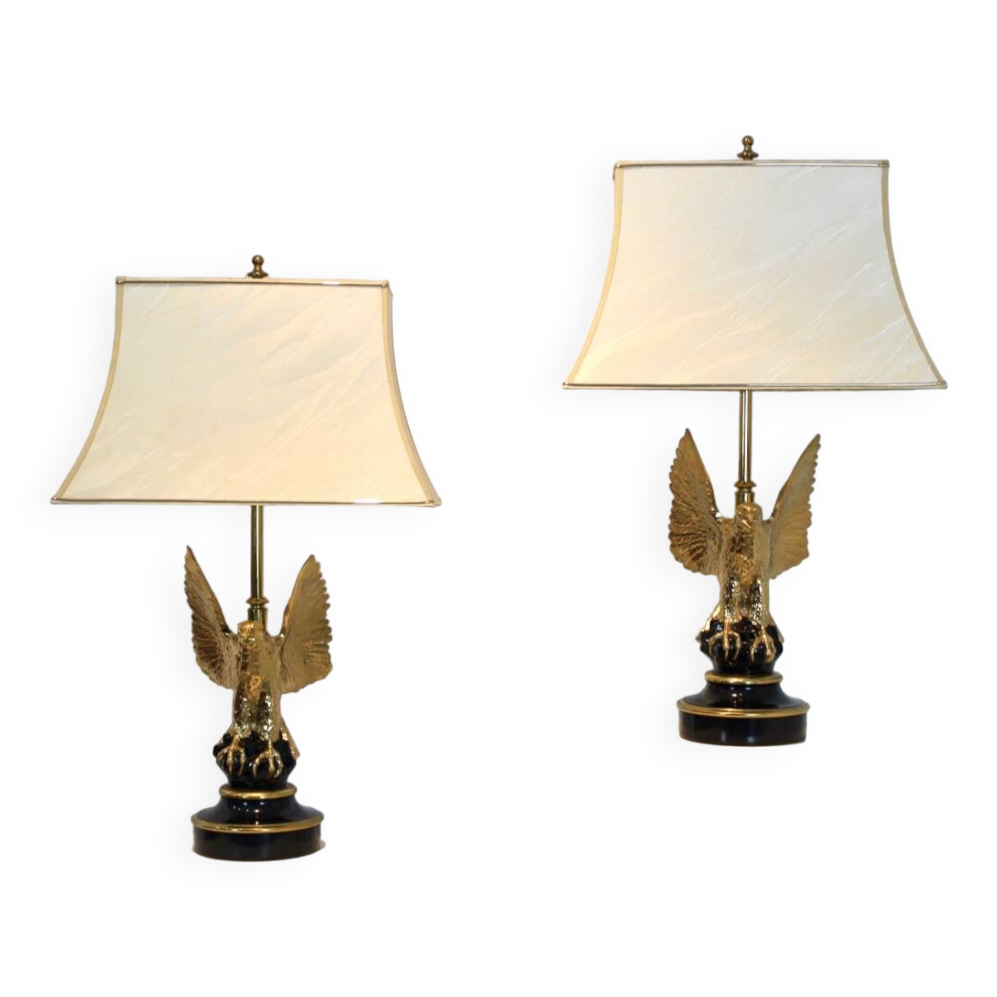 Pair of large Belgian brass carved eagle table lamps