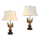 Pair of large Belgian brass carved eagle table lamps