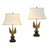 Pair of large Belgian brass carved eagle table lamps