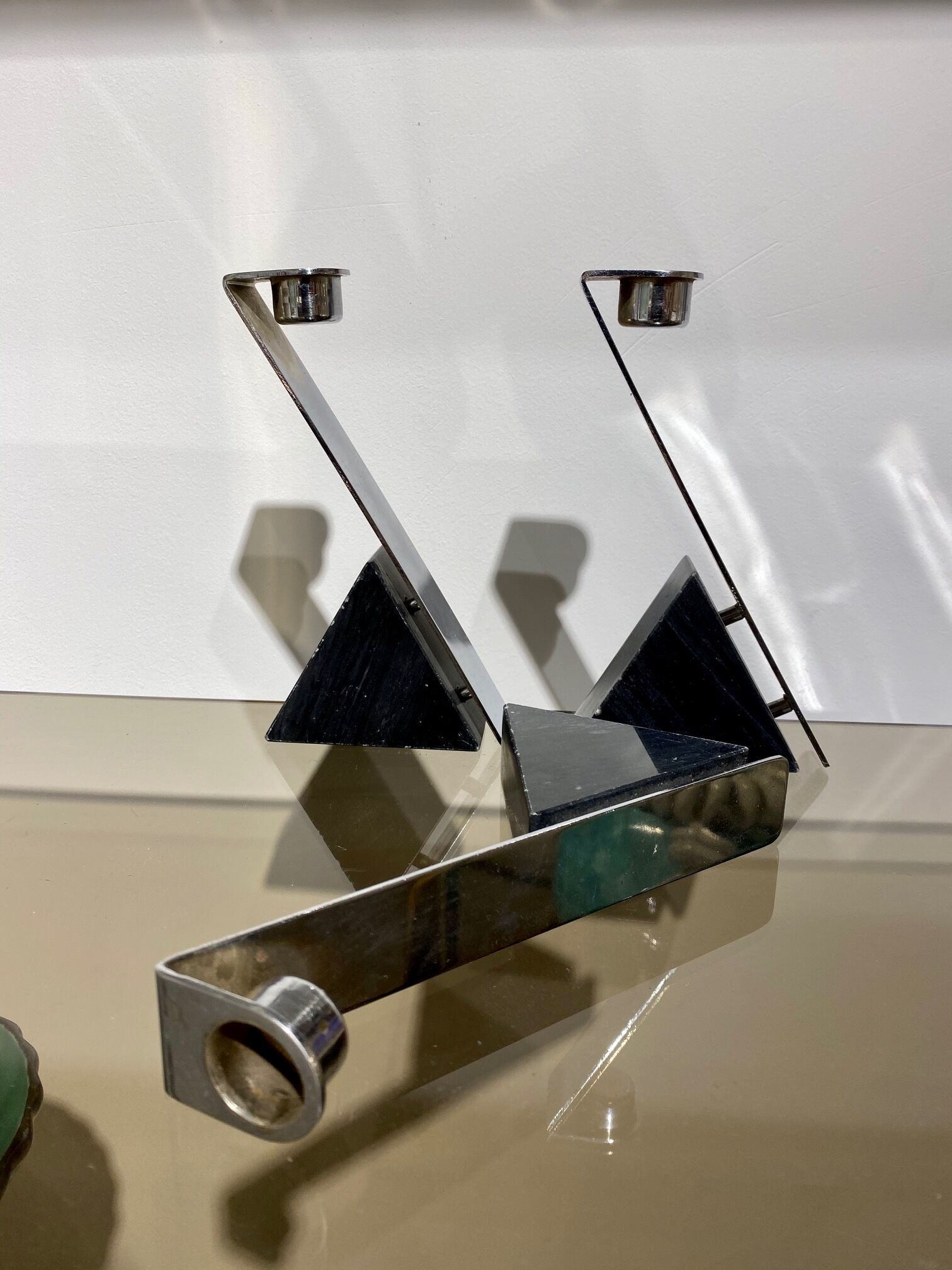 Suite of 3 1970 chrome and marble candlesticks