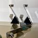 Suite of 3 1970 chrome and marble candlesticks