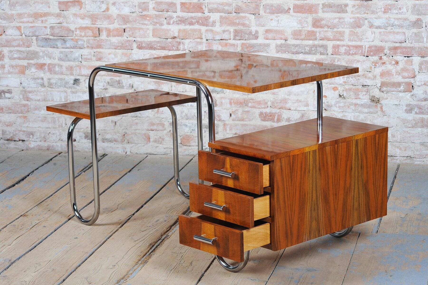 Bauhaus Walnut Writing Desk by A. Lurcat for Kovona, Czech, 1940s