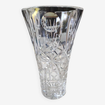 Vase cristal de plomb à col évasé, style Bohème/Boho chic. Haut 25 cm