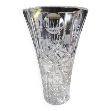 Vase cristal de plomb à col évasé, style Bohème/Boho chic. Haut 25 cm