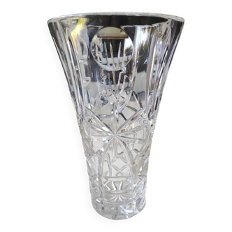 Vase cristal de plomb à col évasé, style Bohème/Boho chic. Haut 25 cm