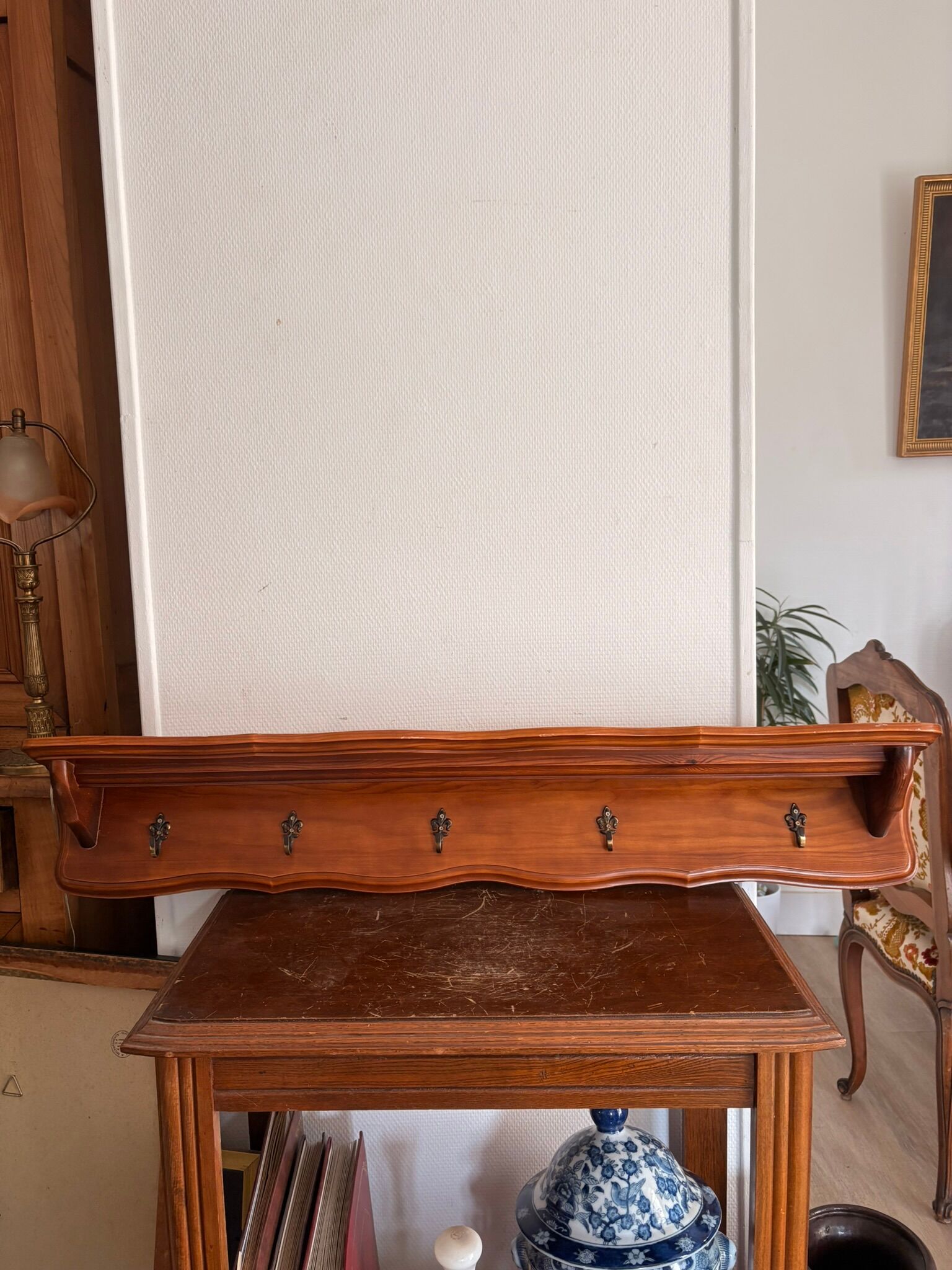 Wall-Mounted Coat Rack Rustic Wooden Shelf