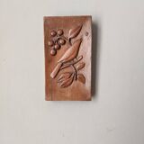 Carved wooden painting, wall sculpture, bird & plant decoration, 1924