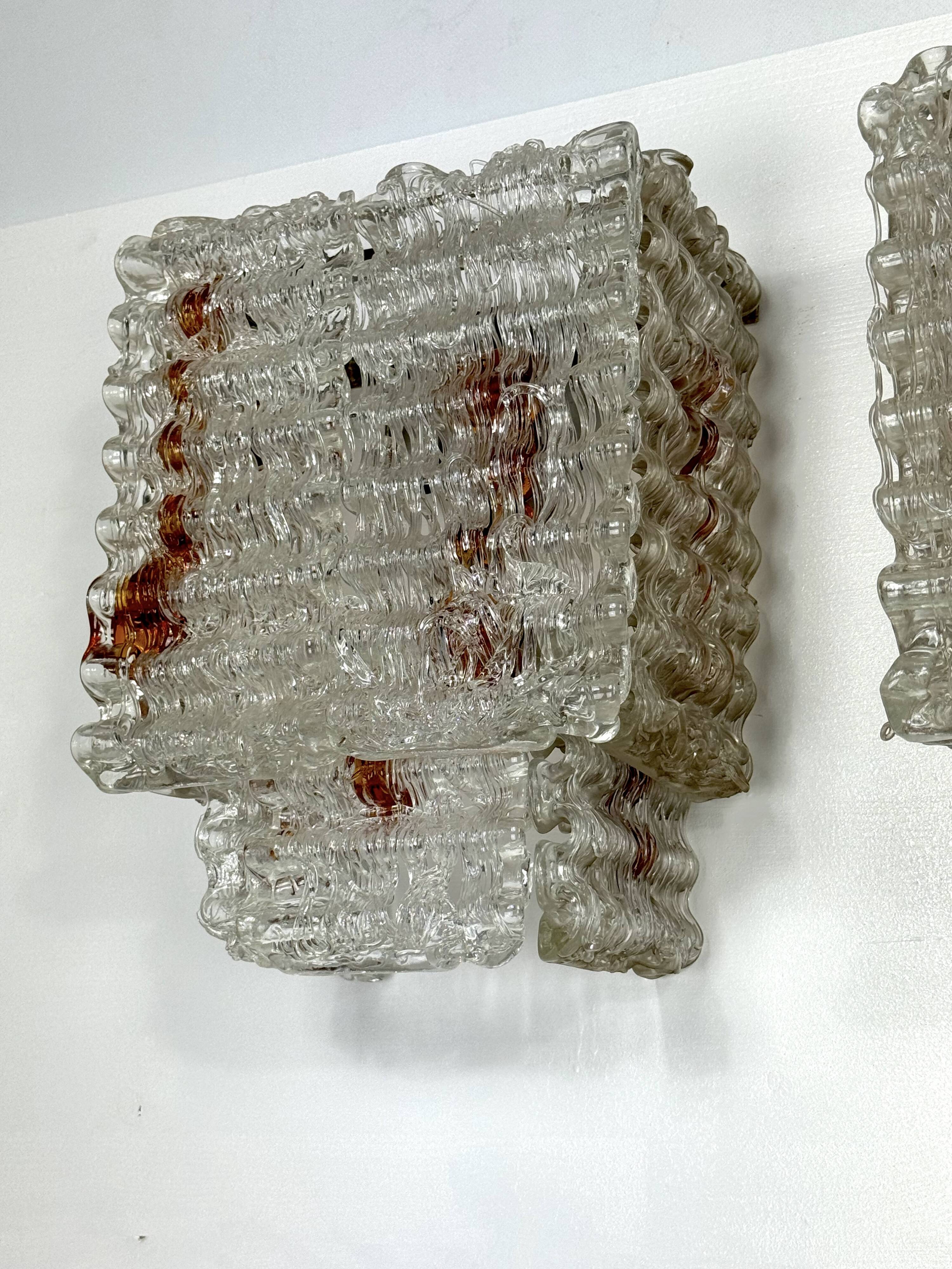 Set of four large wall lamps in murano glass elements by Poliarte. Italy 1970s